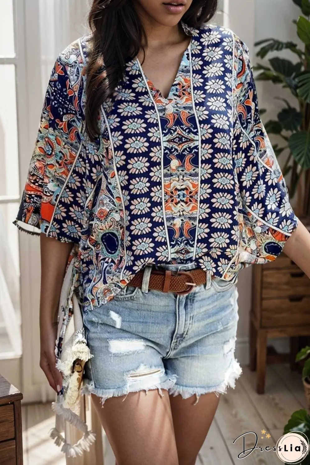 casual solid flowy loose tunic short sleeve v neck blouse