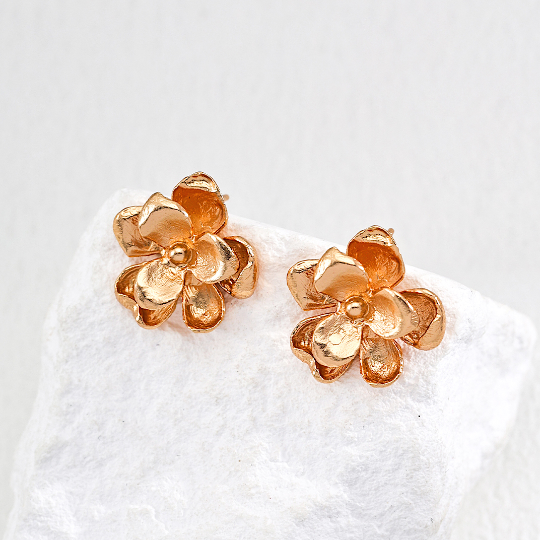 Golden Bloom Floral Stud Earrings