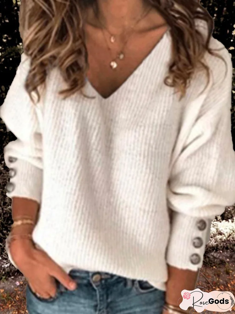 Casual V Neck Buttoned Long Sleeve Sweatshirt