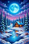 Luxury AB Velvet Diamond Painting Kit - Snowy Cottage Landscape