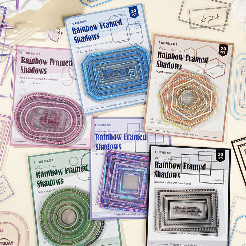 PET 스티커 - 레인보우 프레임 시리즈 빈티지 테두리