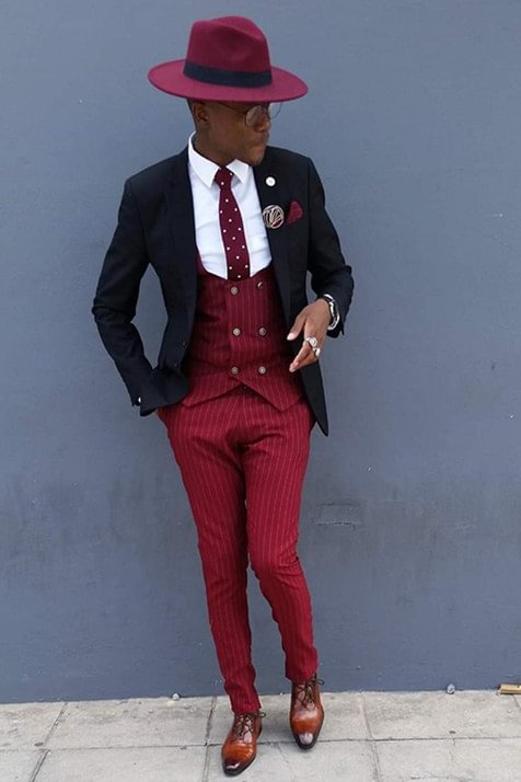 Stylish Slim Fit Striped Wedding Suits For Groom And Groomsmen With Three Pieces | Ballbellas Ballbellas