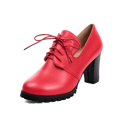 Red Lace up Oxford Heels Round Toe Chunky Heel Vintage Shoes |FSJ Shoes