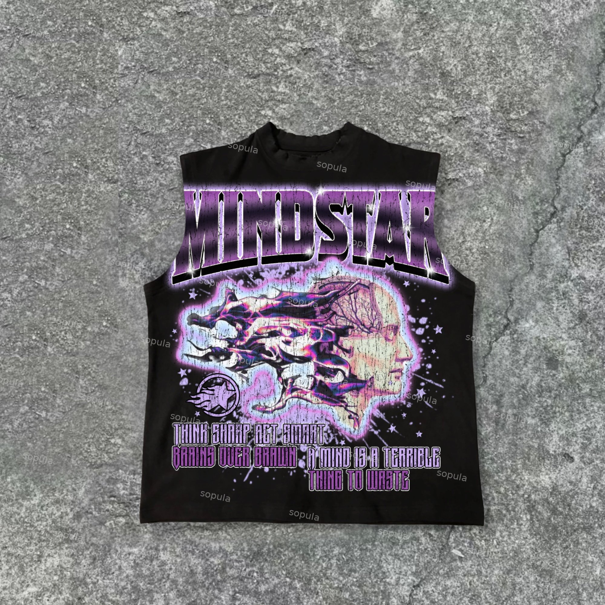 Mindstar-Burning Thinking-Retro Pattern Printing Cotton Tank Top - SOPULA