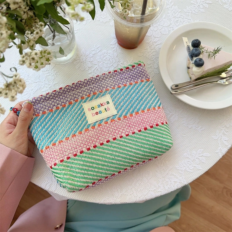 Streetwear Stripe Canvas Square Makeup Bags & Storage