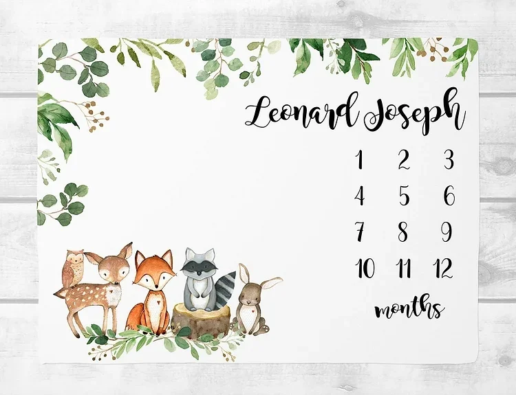 Personalized Woodland Animals Baby Milestone Blanket For Comfort & Unique | BKMS16