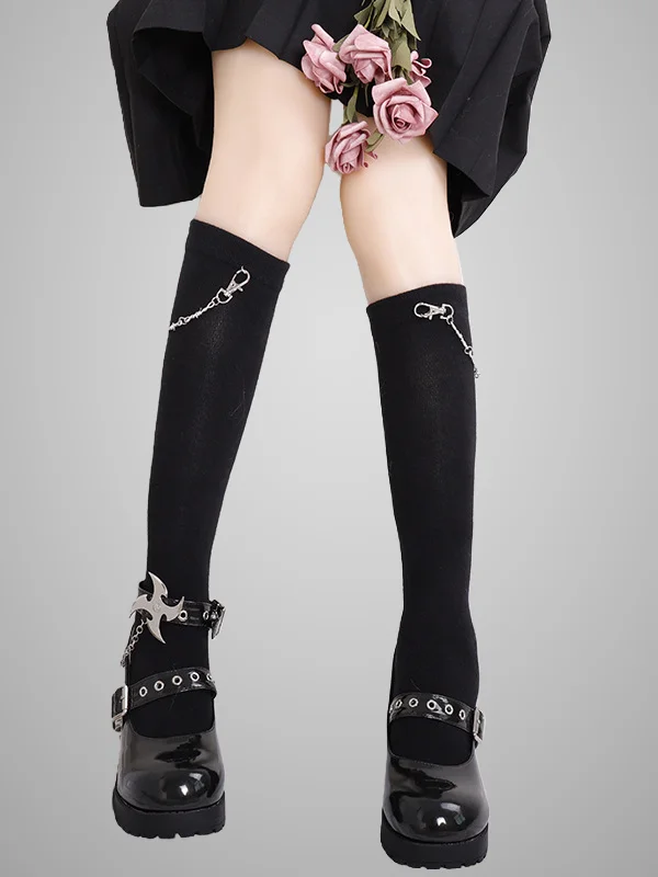 Solid Black Socks with Chains-mysite
