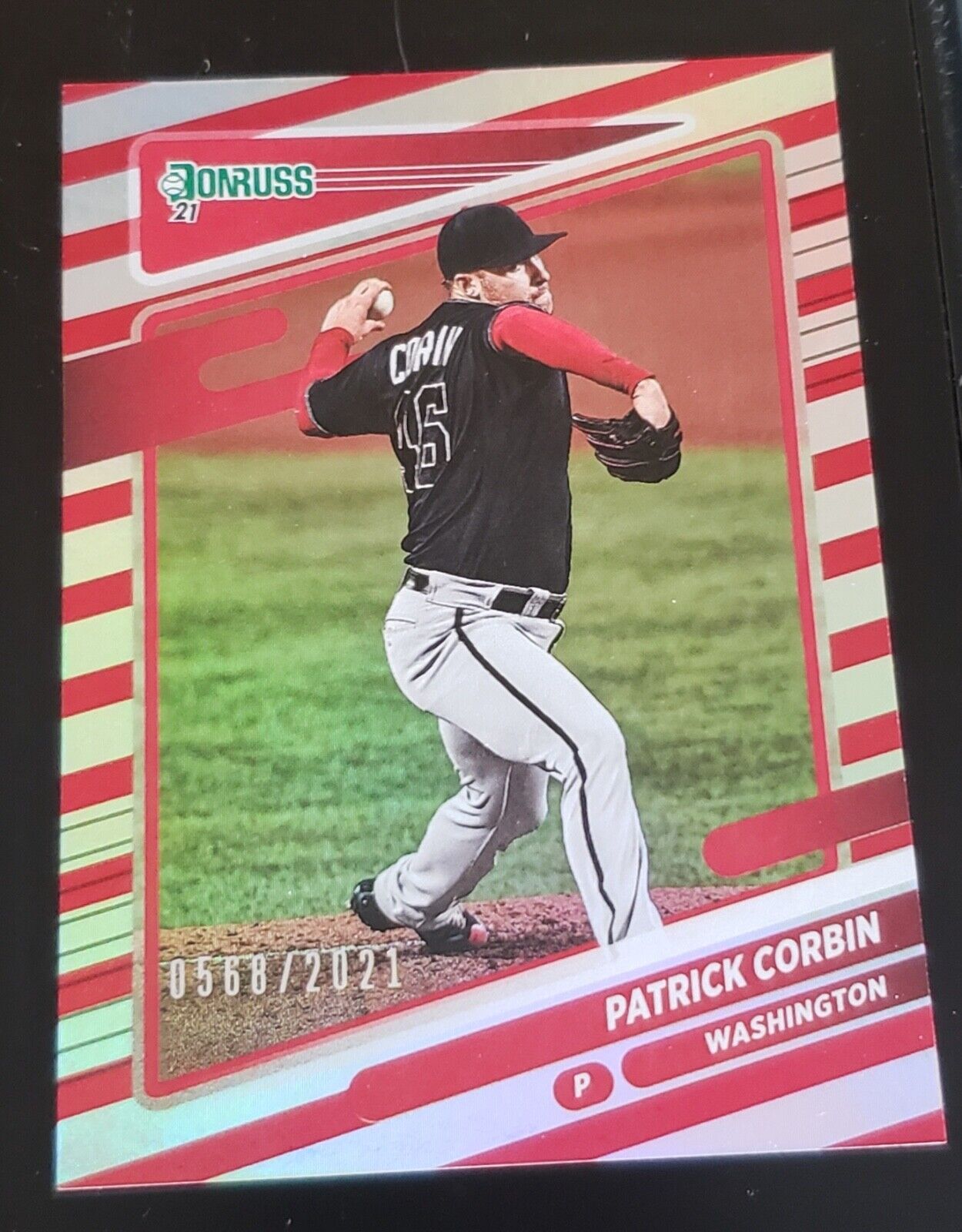 PATRICK CORBIN 'WASHINGTON NATIONALS' 2021 DONRUSS RED STRIPE SHORT PRINT CARD