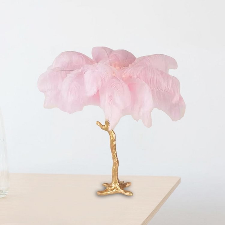 Artistic Coconut Tree Night Lamp Feather 1 Head Living Room Table Light in Pink and Gold