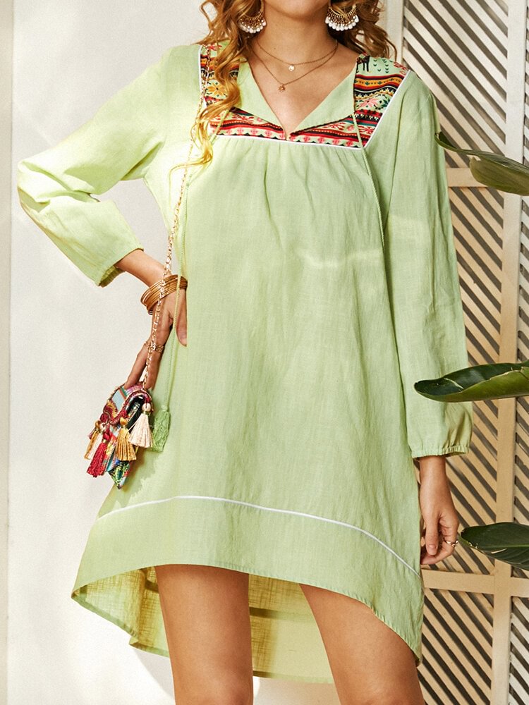 Bohemian Ethnic Print Patchwork Long Sleeve Dress For Women - Shop Trendy Women's Fashion | TeeYours