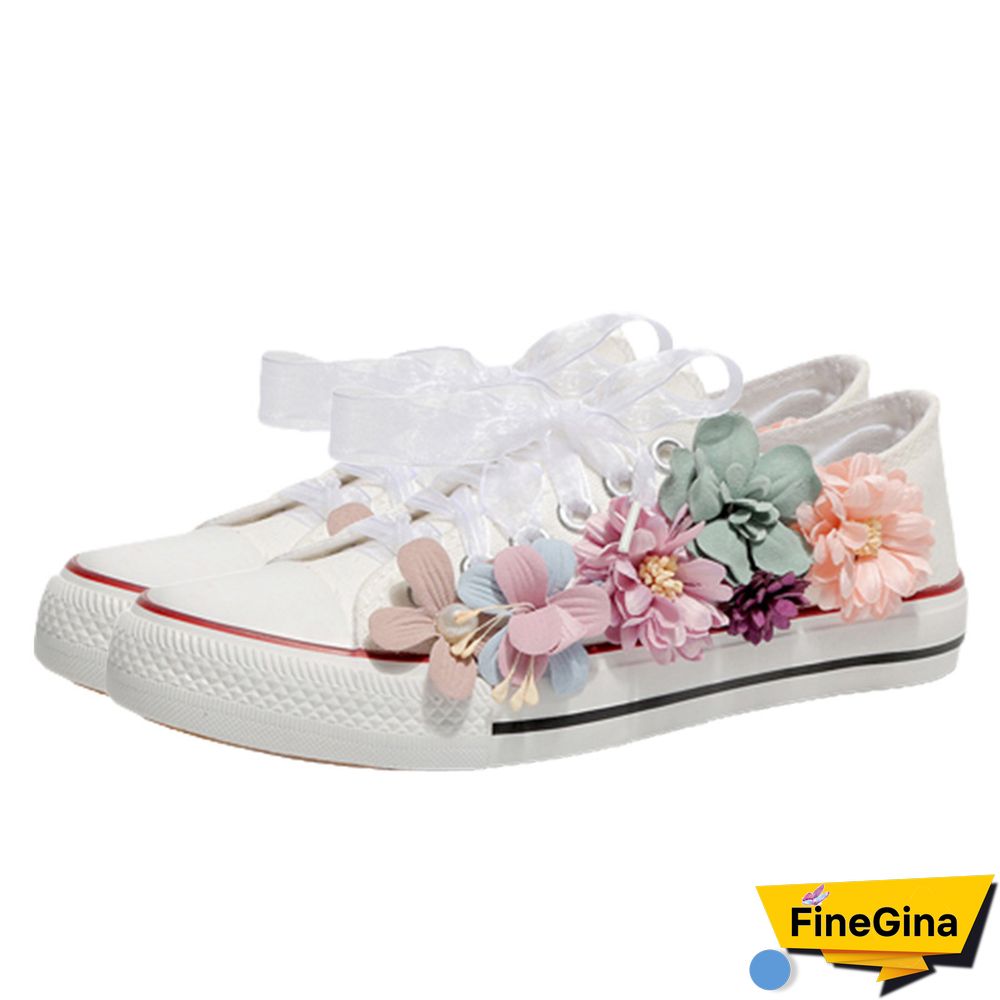 3D Blossom Decor Casual Canvas Shoes