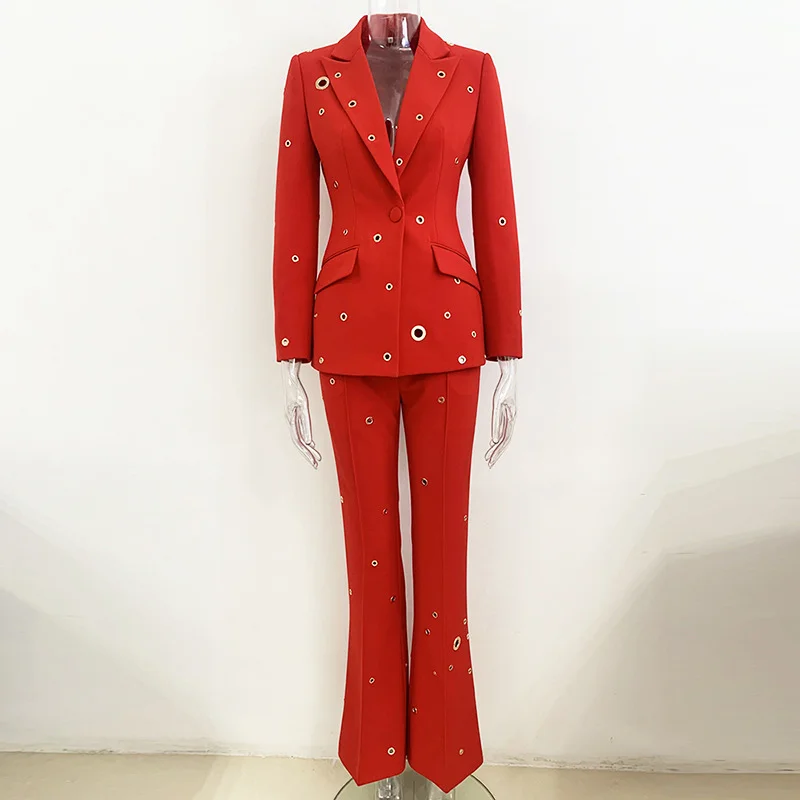 Nigikala Nigikala Star Fashion New Heavy Industry Metal Hole A Buckle Blazer Trouser Suit Two