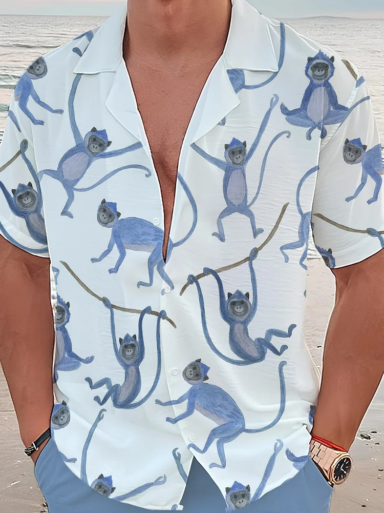 Men's Funny Monkey Art Print Vacation Shirt