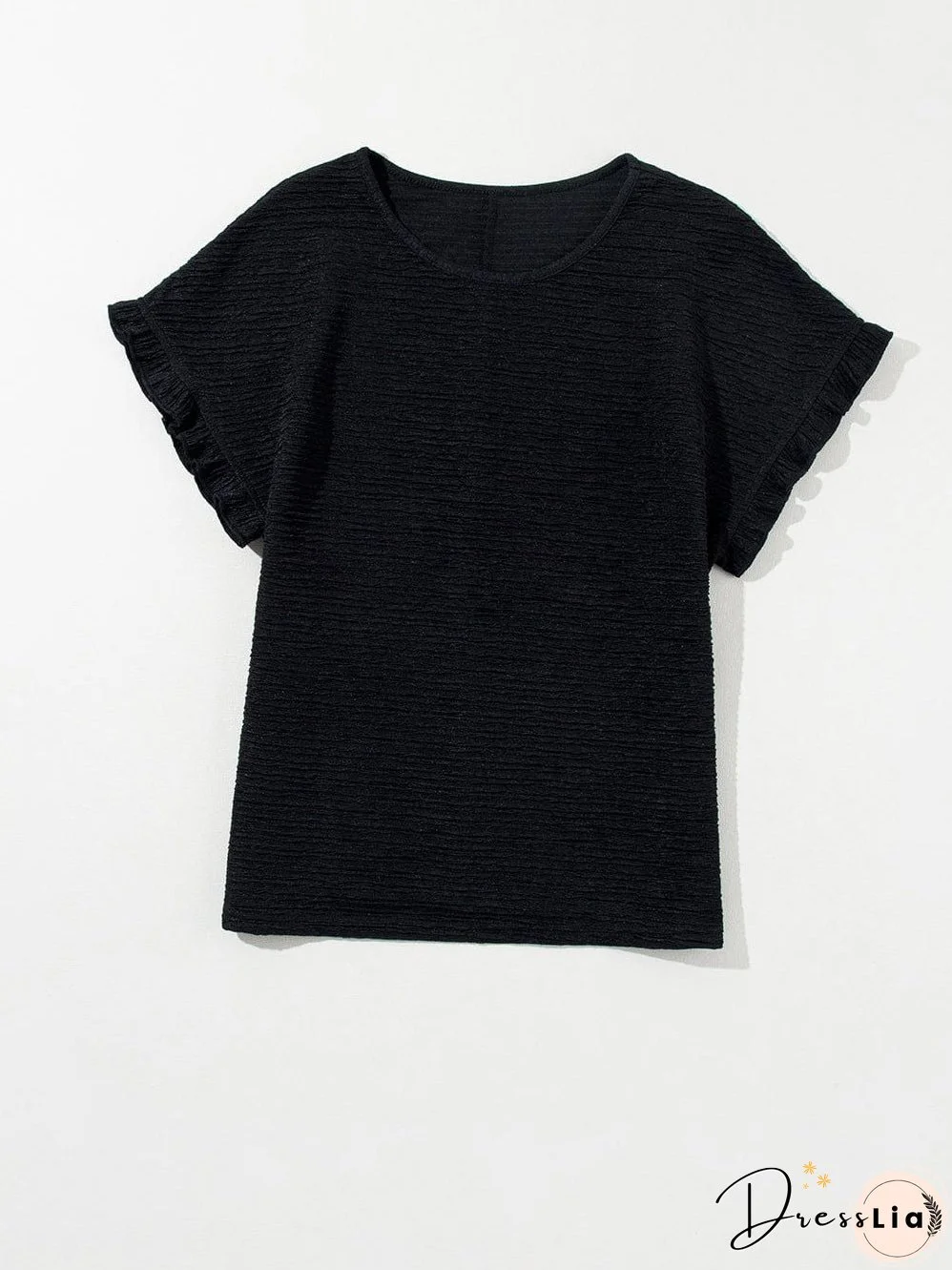 Elegant Black Textured Ruffle Sleeve Blouse
