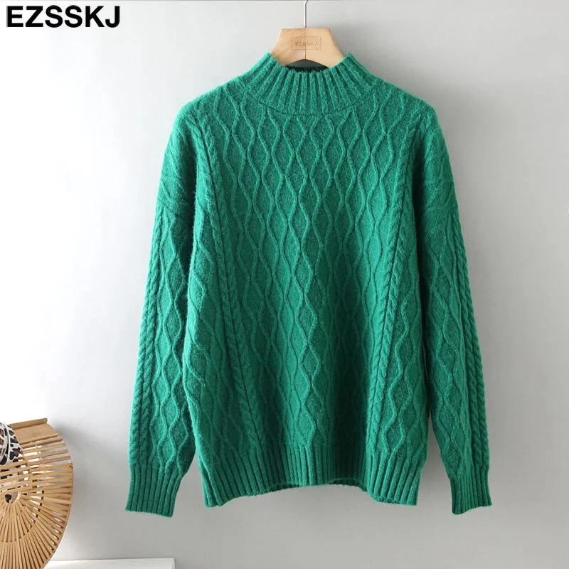 Autumn Winter basic oversize thick Sweater pullovers Women 2021 LOOSE needle twist sweater pullovers female Long Sleeve