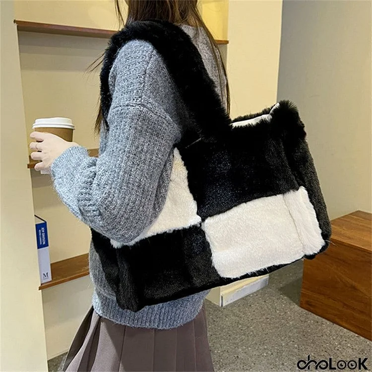 Cute Contrast Color Shearling Handbags For Women