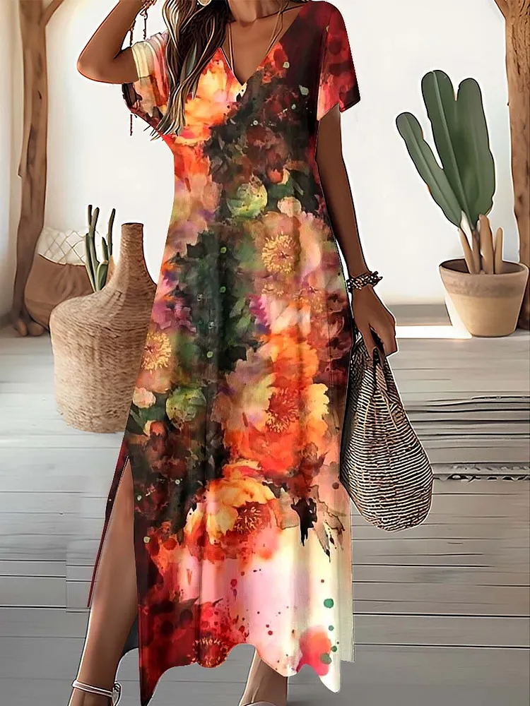 Crushed 'Art' V-Neck Dress main image 1