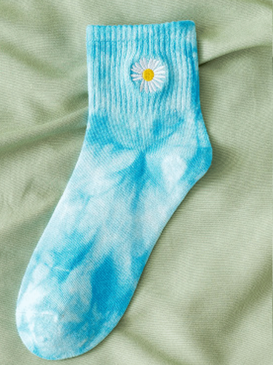 Tie-dyed Embroidery Small Daisy Tide Socks