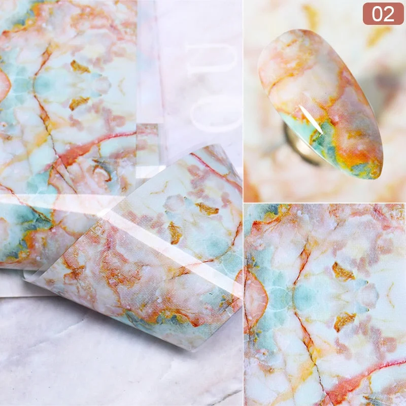 Colorful Floral Nail Foils Marble Series Pink Blue Foils Paper Nail Art Transfer Sticker Slider Decals Nail Art Decoration