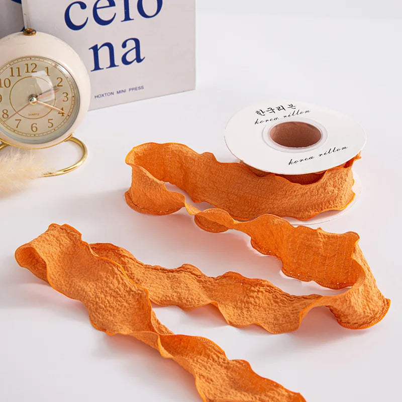 Ruffled Pleated Fishtail Yarn 2.5 Wide Ribbon Flower Packaging Ribbon Macaron Floral Snow Yarn Linen Diy