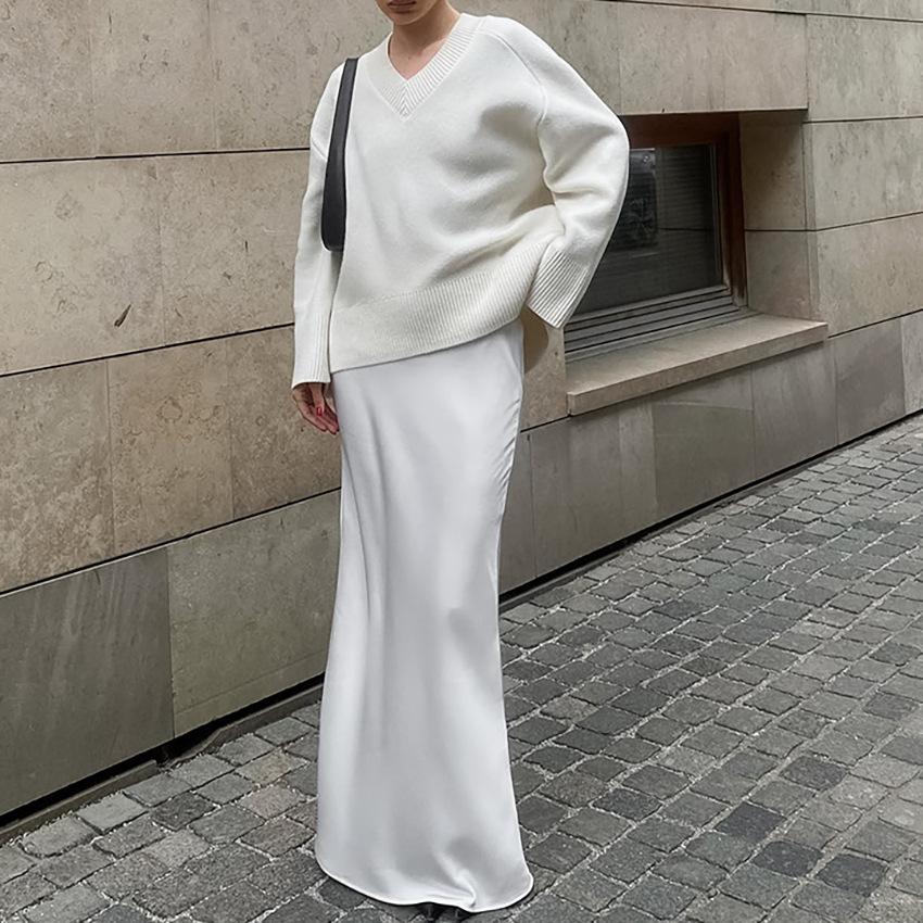 Ootddress High Waist Solid Elegant Long Skirt Women Satin Elegant Fashion Zipper Patchwork Y2k Maxi Skirt Casual Summer Long Skirt