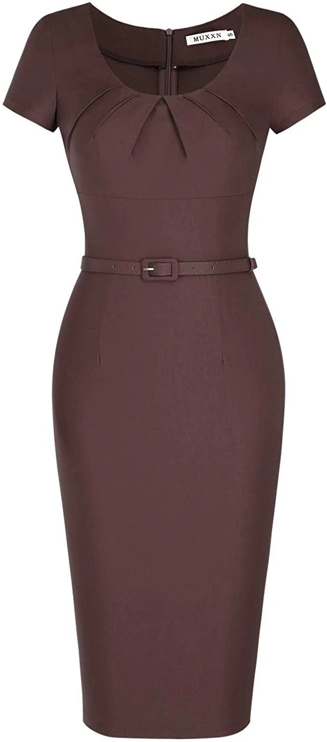 Women's 1950s Vintage Short Sleeve Pleated Pencil Dress