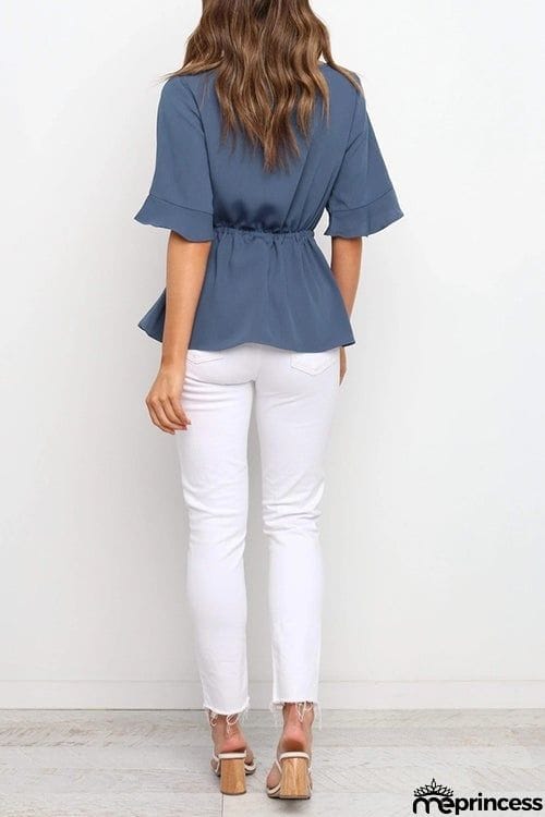 Flares Half Sleeve Drawstring Blouse