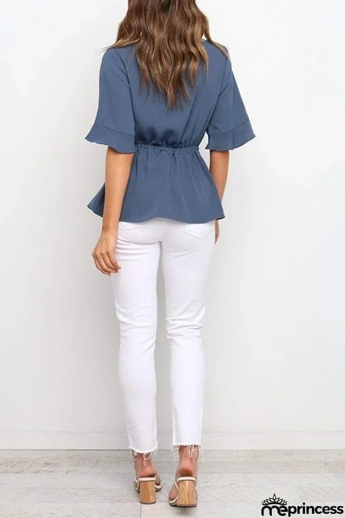 Flares Half Sleeve Drawstring Blouse