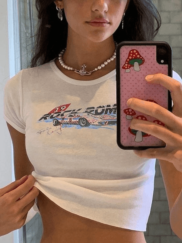 Toloer Moto Car Printed Crop Top-Outfit Ideas