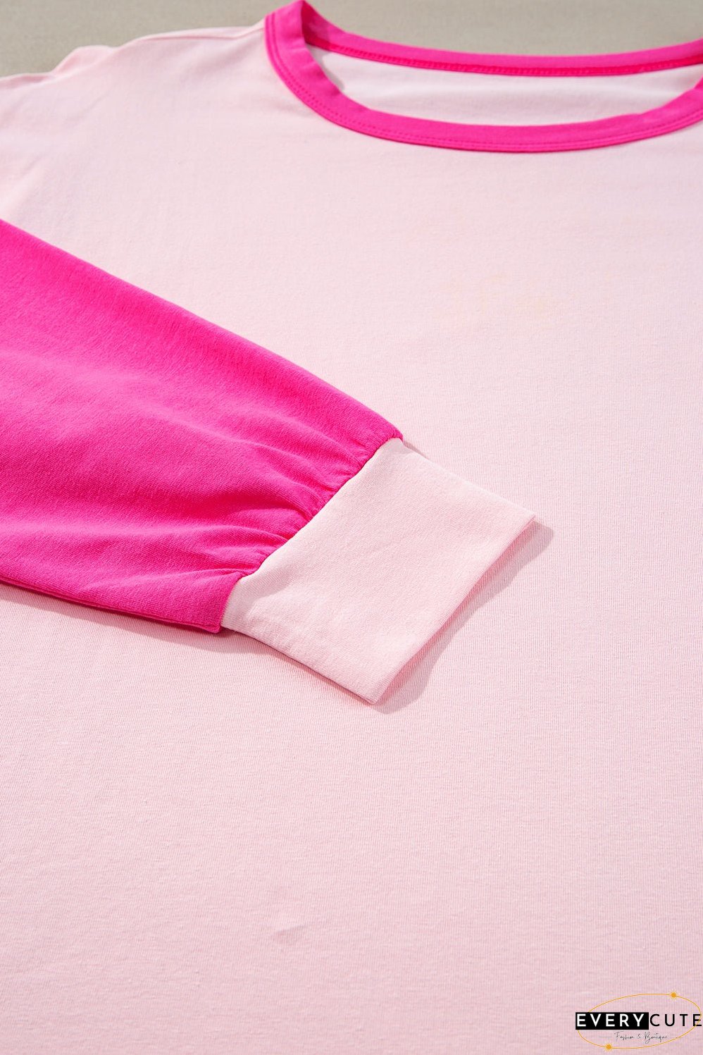 Pink Color Block Long Sleeve Sweatshirt