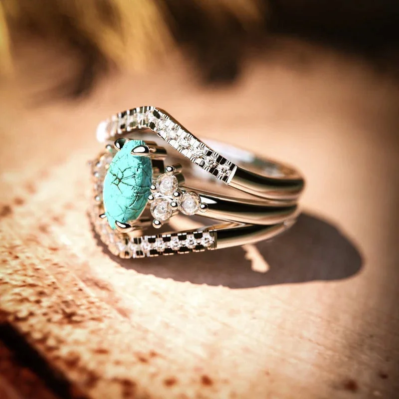 S925 Turquoise and Diamond Stacking Ring
