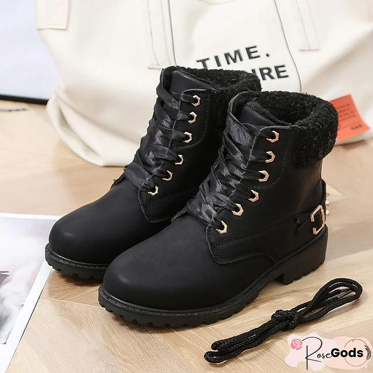 Women Winter Boots Fashion Suede Women Snow Boots Metal Rivet Warm Plush Women's Ankle Boots Flat Shoes