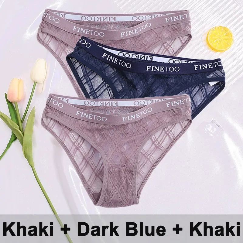 3PCS/Set Lace Panties Women's Lingerie Underwear Perspective Sexy Panties Female Underpanties Grid Mesh Design Briefs Pantys