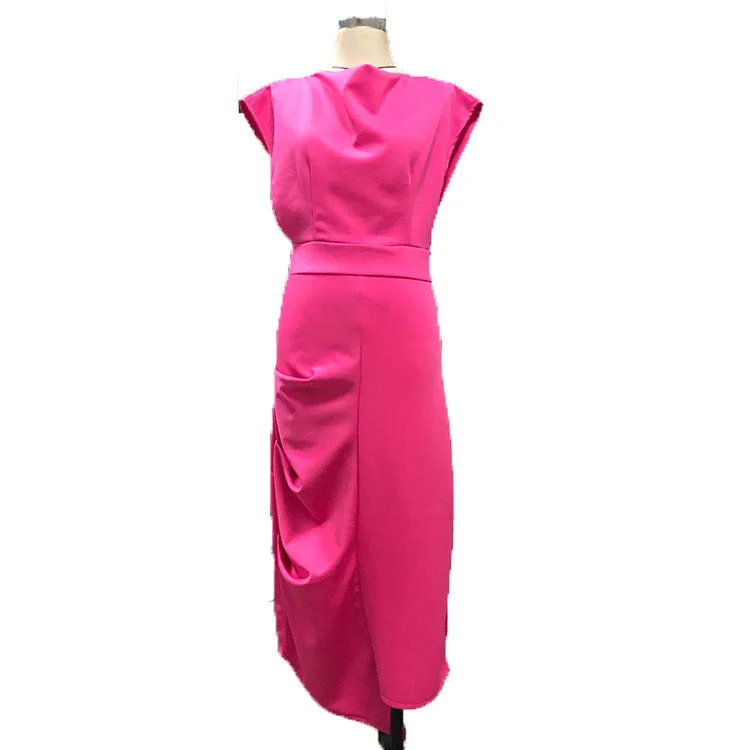 Uveng Solid Color Mid Waist Sleeveless Slim Irregular Dress Skirt