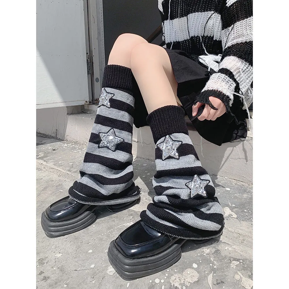 Churchf Churchf Y2k Subculture Jk Socks Female Black Long Leg Socks Knit Socks Set Star Leg Set Hot Girl Heap Pile Tide