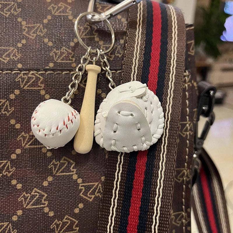 Fashion Baseball Pu Leather Unisex Bag Pendant Keychain