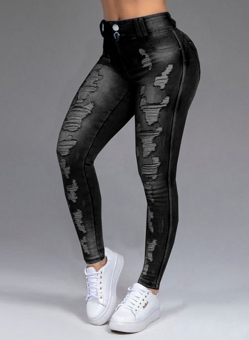 Ripped Jeans for Women High Waist Pants Streetwear Summer Casual Sexy Woman Washed Denim Skinny Jean Trousers
