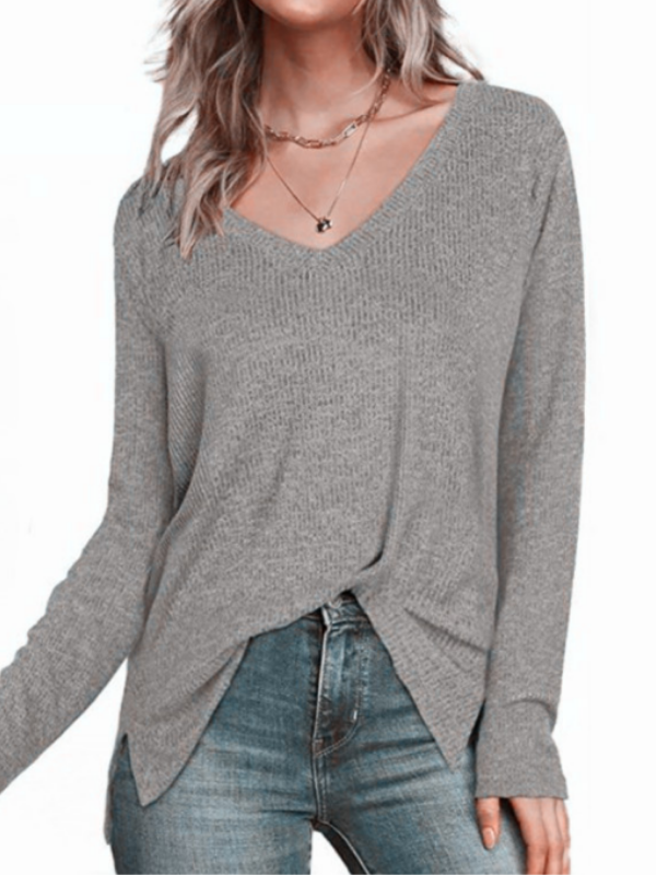 V-neck Slit Long Sleeve Top
