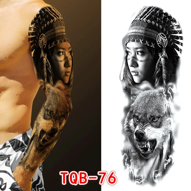 Sdrawing Men Temporary Tattoos Large Arm Sleeve Tattoo Sticker Dragon Tiger Fish Full Skull Totem Wolf Waterproof Fake Tattoo for Women