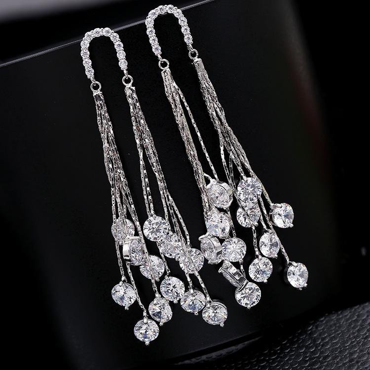 Bling Cubic Zircon Elegant Tassels Earrings For Women-VESSFUL