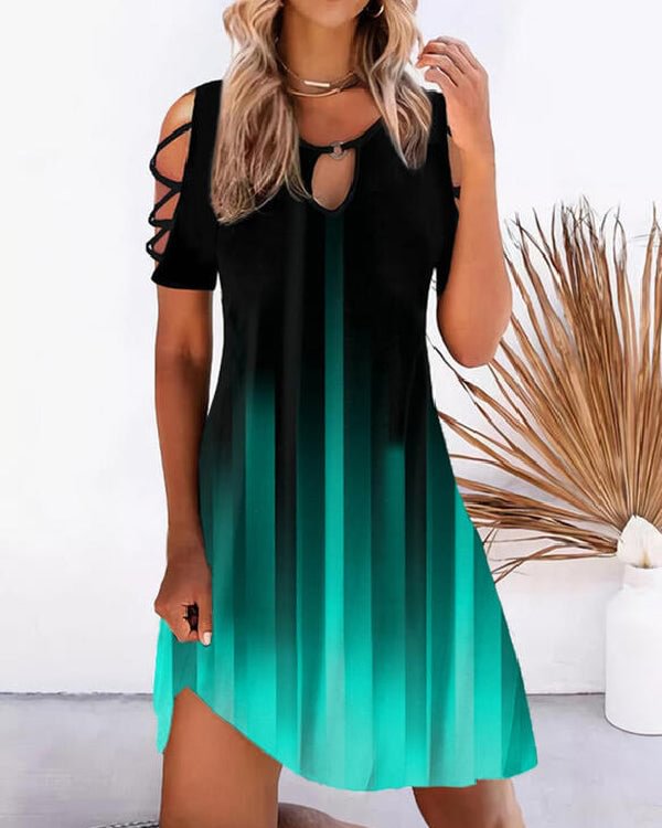 Cross Strap Short Sleeve Off Shoulder Sexy Print Dress