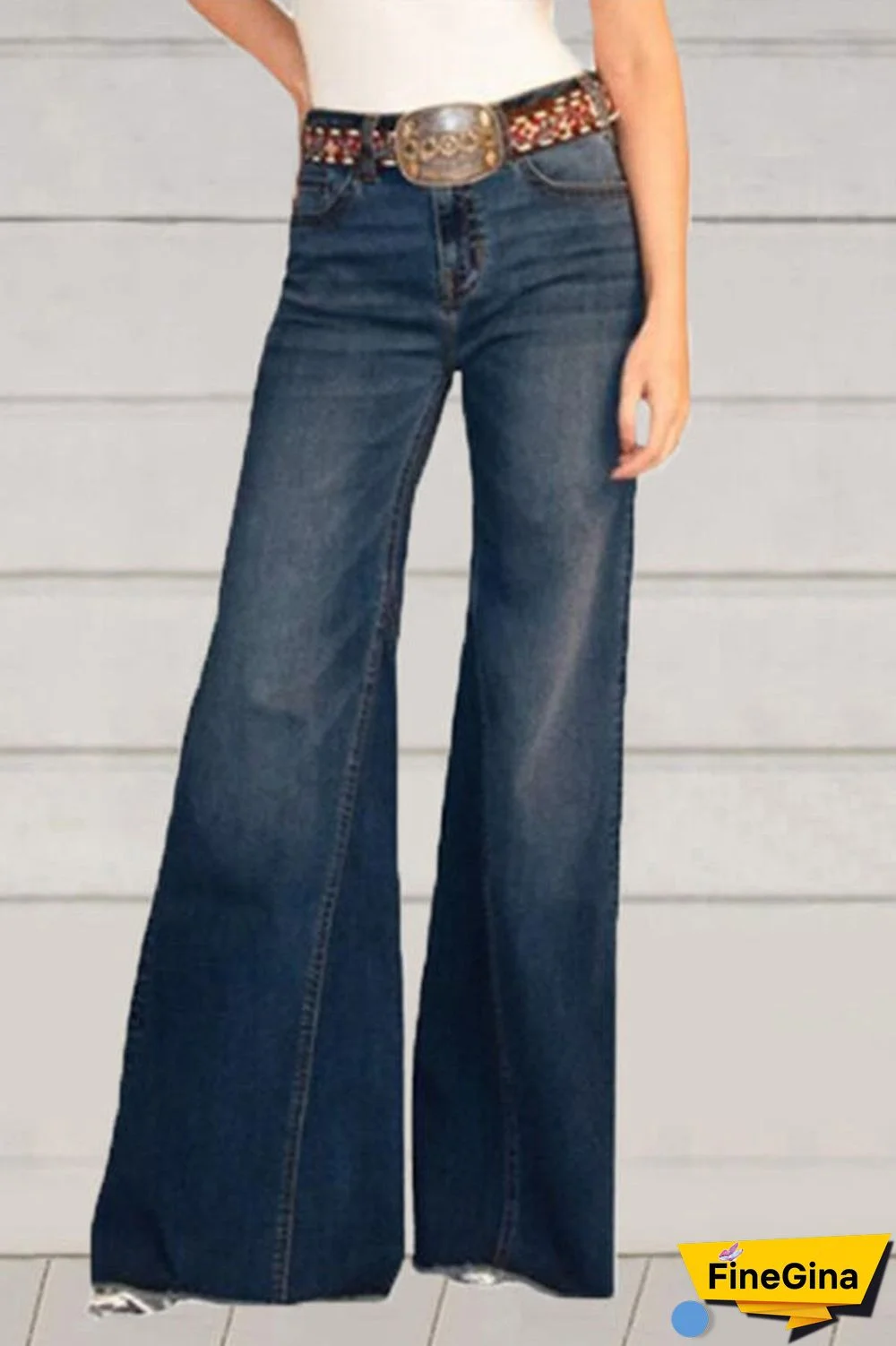 Street Solid High Waist Regular Denim Jeans(No Belt)