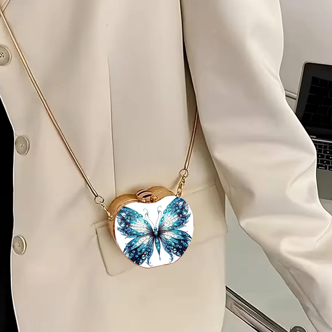 Butterfly D DIY Acrylic Love Diamond Art Painting Card Case Wallet with Chain Small Diamond Painting Crossbody Bag for Adults Women Girls Gift