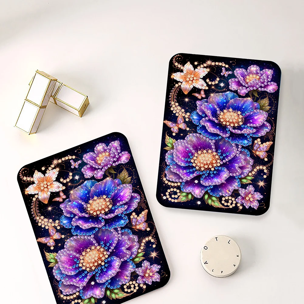 DIY Diamond Art Shiny Crystal Mirror Lightweight Standing Makeup Mirror (Flower)