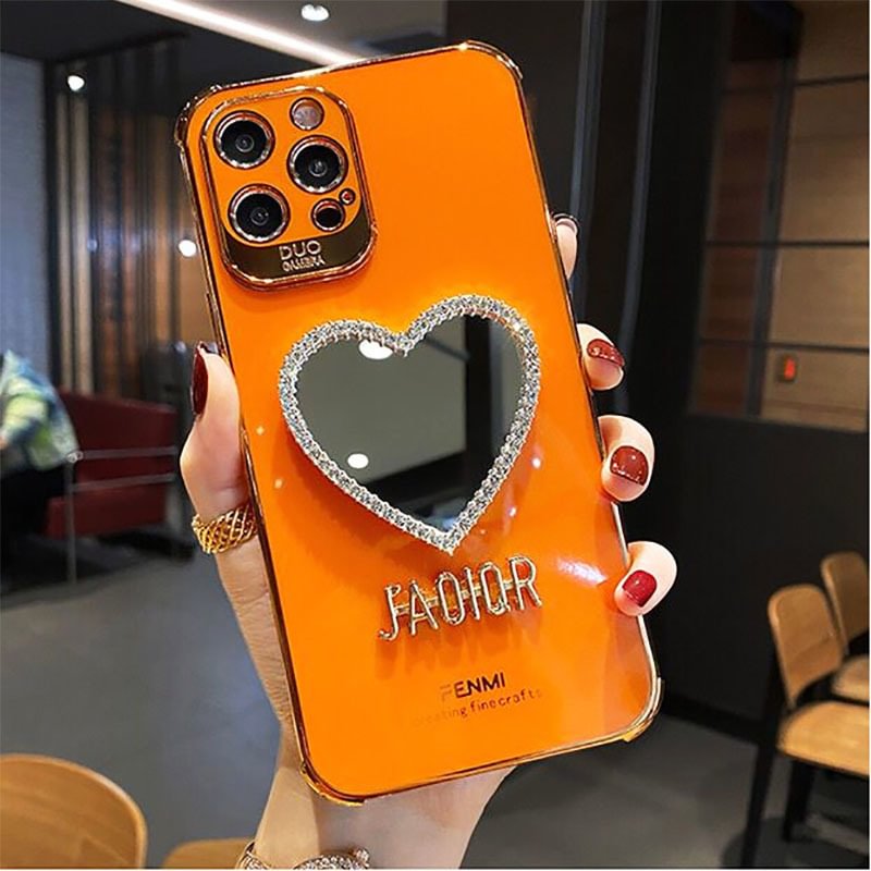 【Limited Stock】2022 New Luxury Bling Diamond Heart Shaped Mirror Plating Soft Case for iPhone