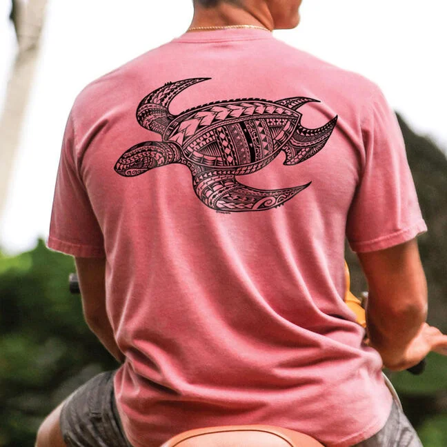 Turtle Print Resort Organic Cotton Crewneck T-Shirt、、URBENIE