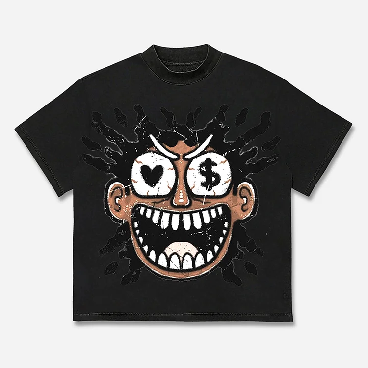 Vintage Emotion Big Face Portrait Graphic Cotton T-shirt