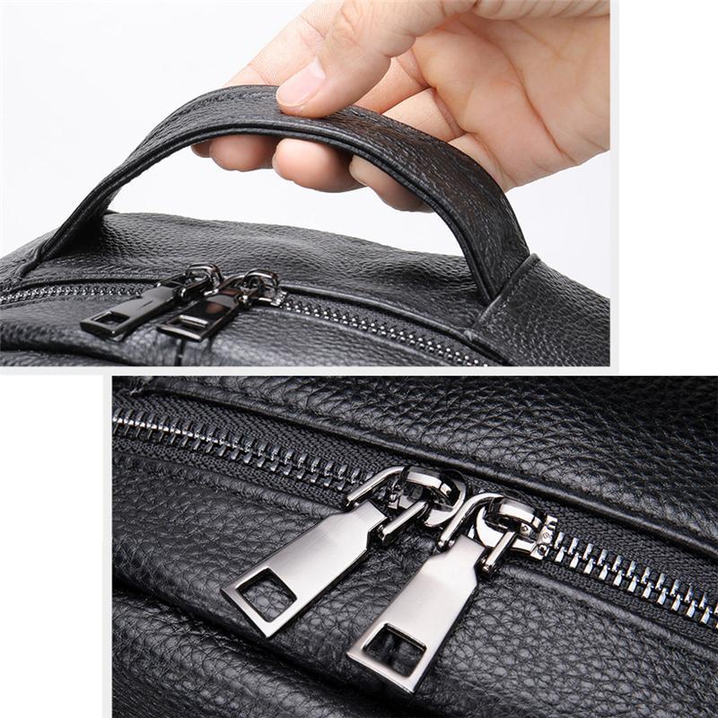 Men&rsquo;s Large Capacity Top-Handled Zip Fastening Genuine Leather Backpack