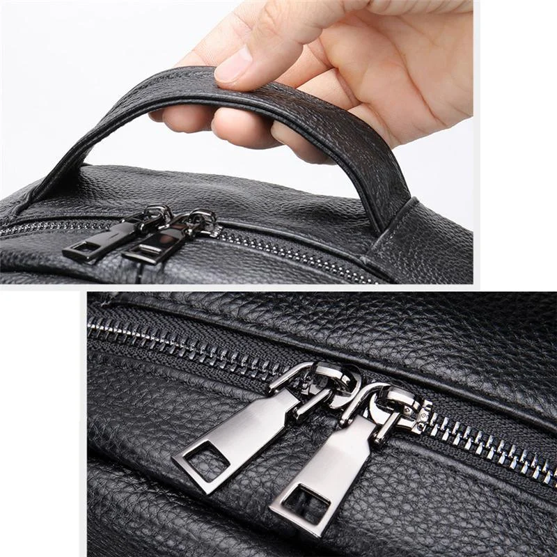 Men&rsquo;s Large Capacity Top-Handled Zip Fastening Genuine Leather Backpack