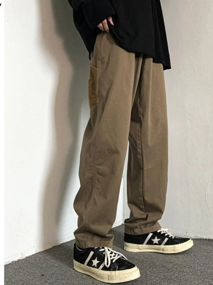 Woherb Gothiscyn Pants Khaki Wide Leg Pant Japanese Cargo Pants Baggy Streetwear Trousers Hip Hop Harajuku Fashion Goth Mens Clothing